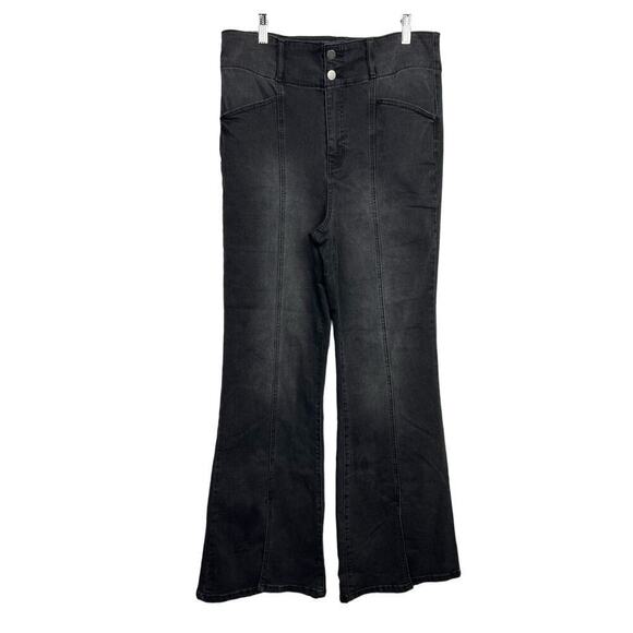 Tinseltown Juniors' Black High Rise Seamed Pull-on Slit-Flare Size 15 Tall - Picture 1 of 8